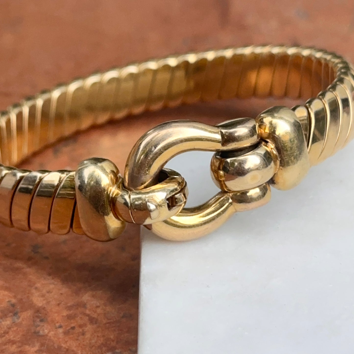 Estate 14KT Yellow Gold Saddle Bridle Buckle Clasp Bangle Bracelet