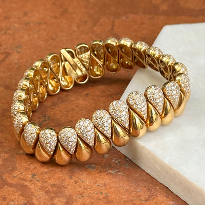 Estate 18KT Yellow Gold 4 CT Diamond Teardrop Flexible Links Bracelet