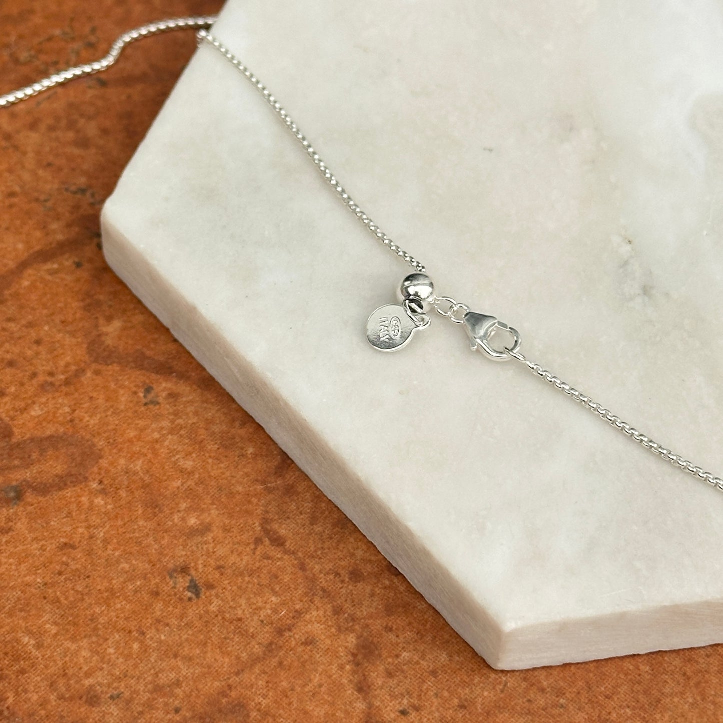 Sterling Silver 1.2mm Rounded Box Chain Necklace Slider Bead Adjustable 22'' - LSJ