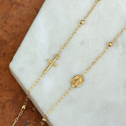 Estate 14KT Yellow Gold Rosary Beads + Medal Necklace