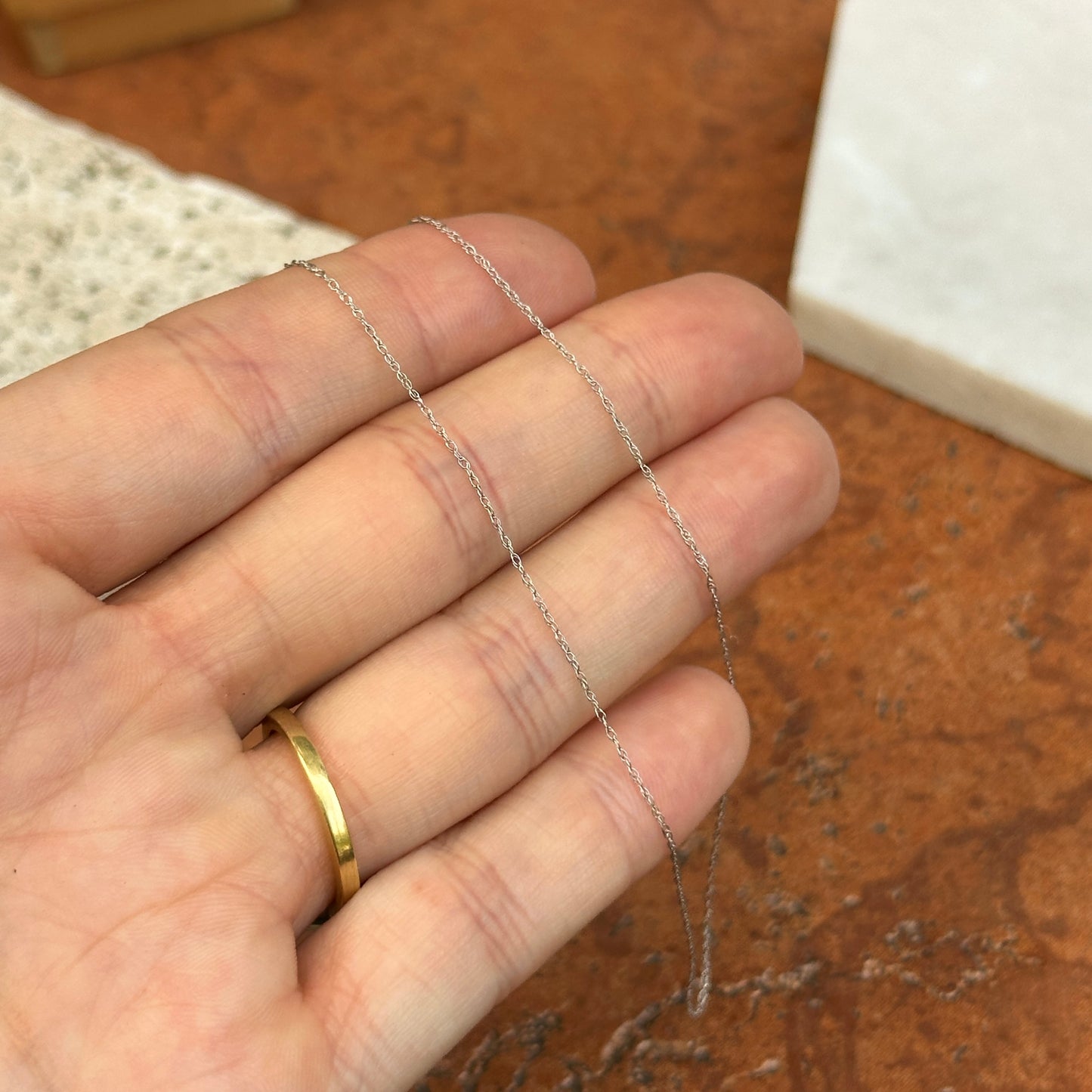 10KT White Gold .75mm Rope Choker Chain Necklace 14"