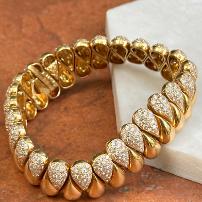 Estate 18KT Yellow Gold 4 CT Diamond Teardrop Flexible Links Bracelet