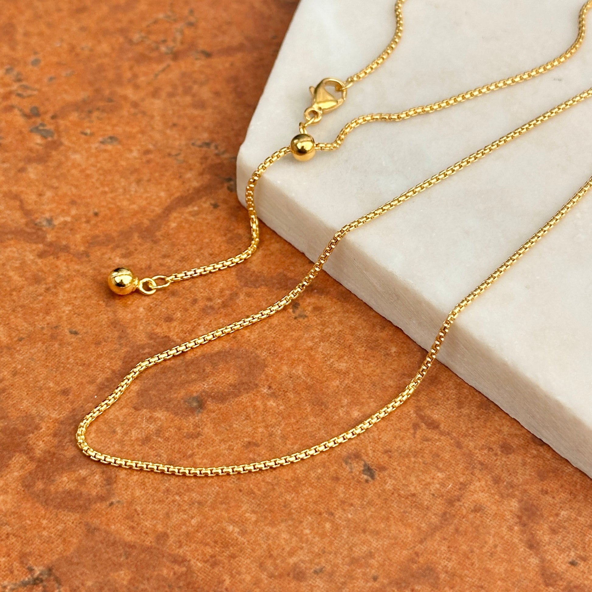Yellow Gold-Filled 1.2mm Rounded Box Chain Necklace Adjustable 22'' - LSJ