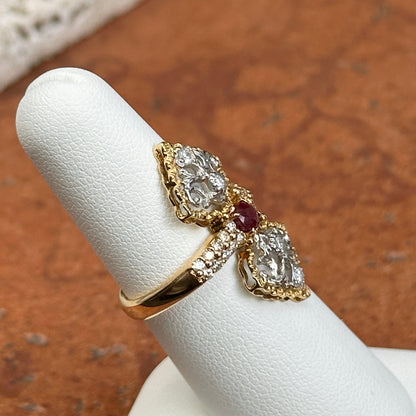 Estate 18KT Yellow Gold Diamond + Ruby Art Deco Ring