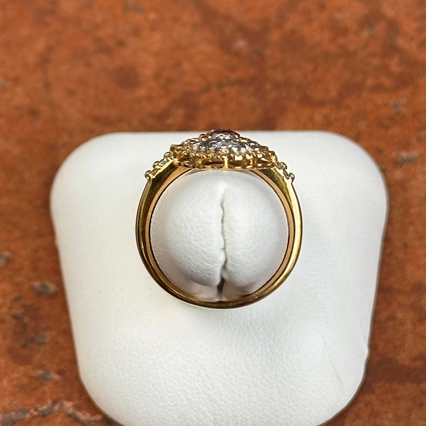 Estate 18KT Yellow Gold Diamond + Ruby Art Deco Ring