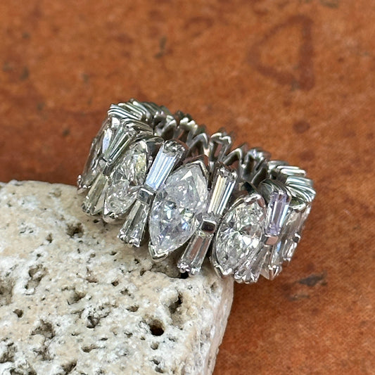 Estate Platinum 6 CT Marquise + Baguette Diamond Eternity Band Ring