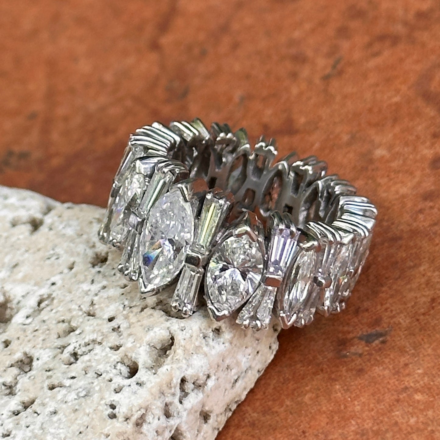 Estate Platinum 6 CT Marquise + Baguette Diamond Eternity Band Ring