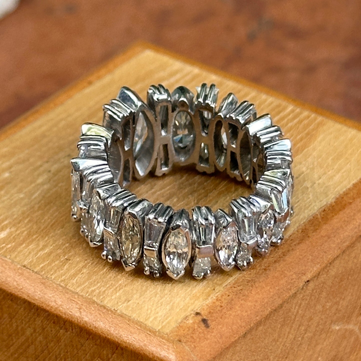 Estate Platinum 6 CT Marquise + Baguette Diamond Eternity Band Ring
