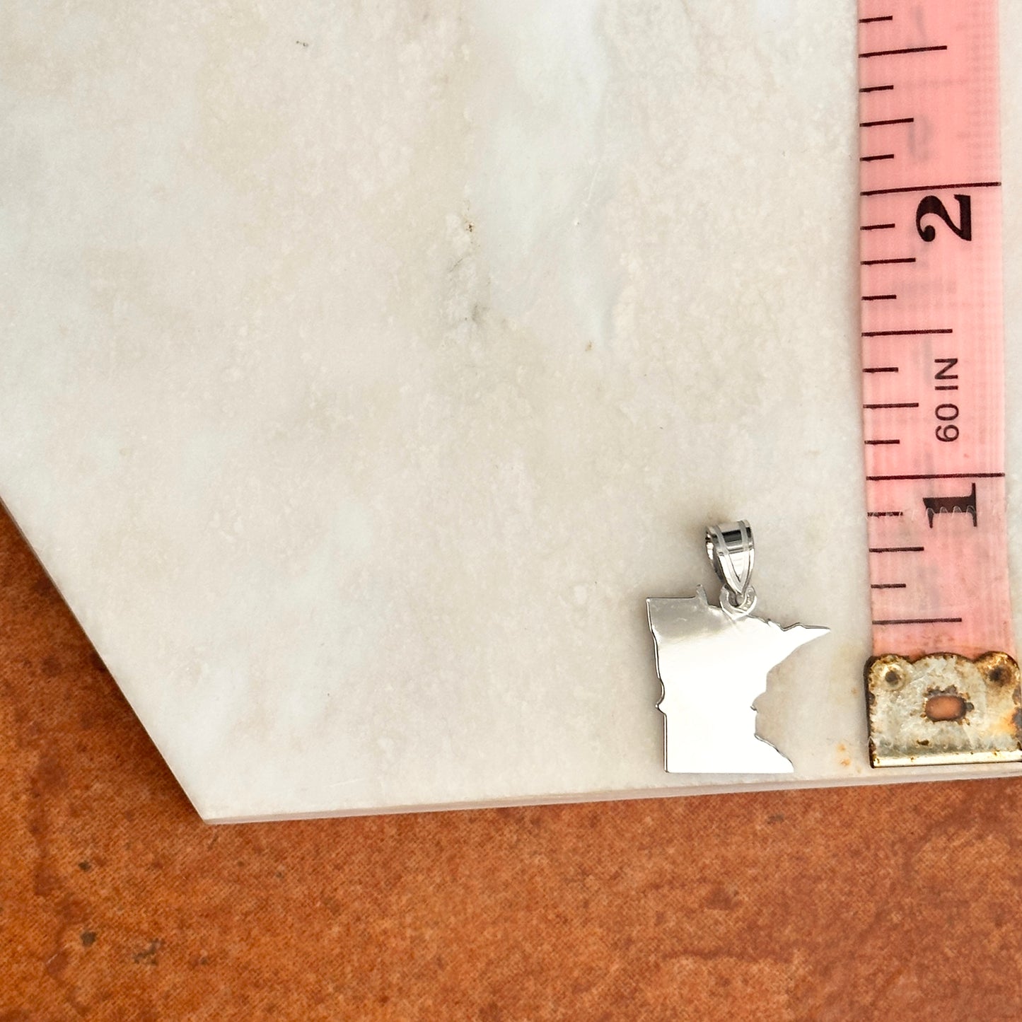 Sterling Silver Rhodium Plated Minnesota State Pendant Charm - LSJ