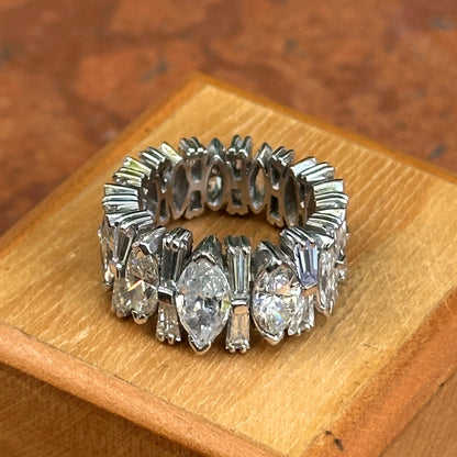 Estate Platinum 6 CT Marquise + Baguette Diamond Eternity Band Ring