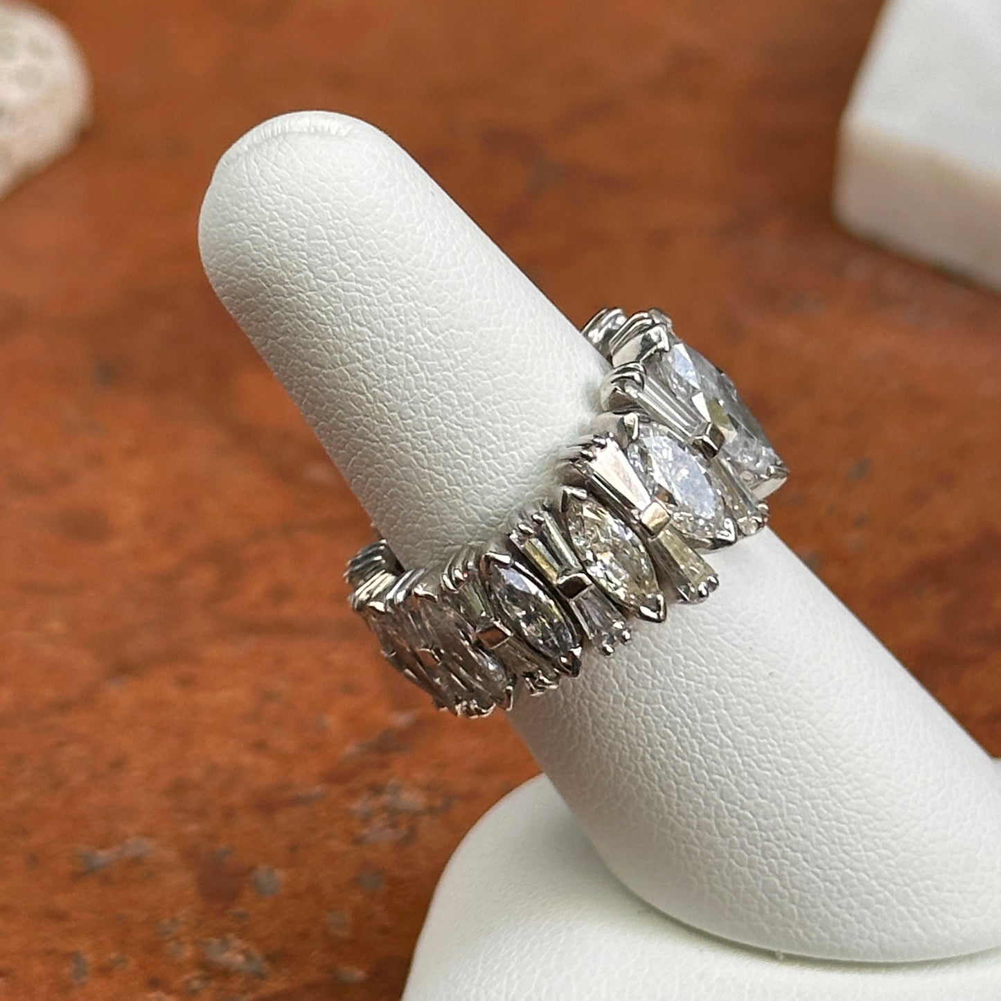 Estate Platinum 6 CT Marquise + Baguette Diamond Eternity Band Ring