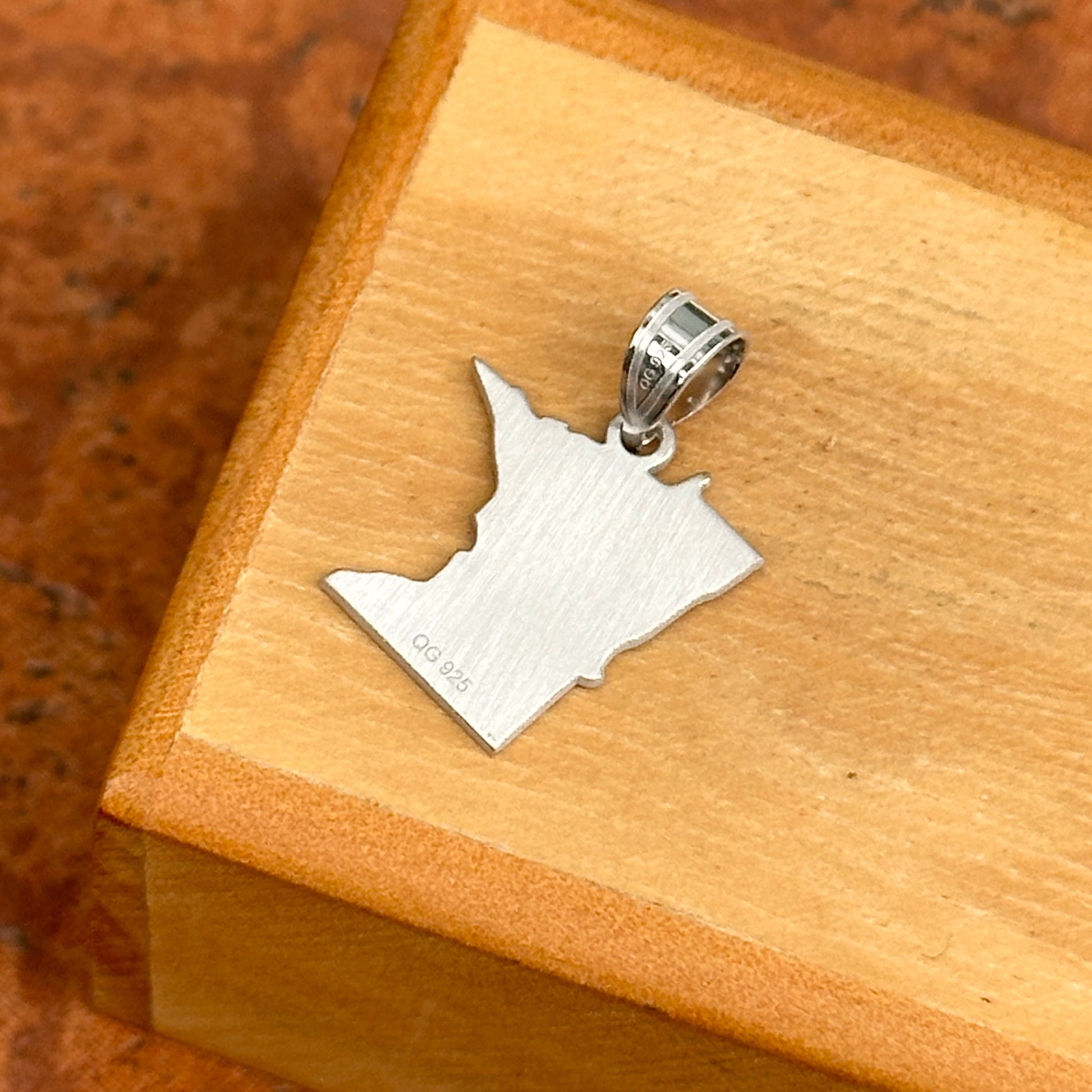 Sterling Silver Rhodium Plated Minnesota State Pendant Charm - LSJ