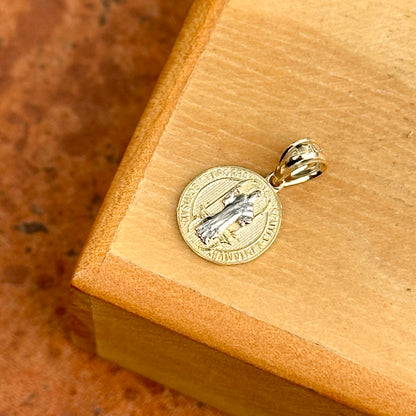 10KT Yellow + White Gold Round St.Benito Medal Pendant Charm - LSJ