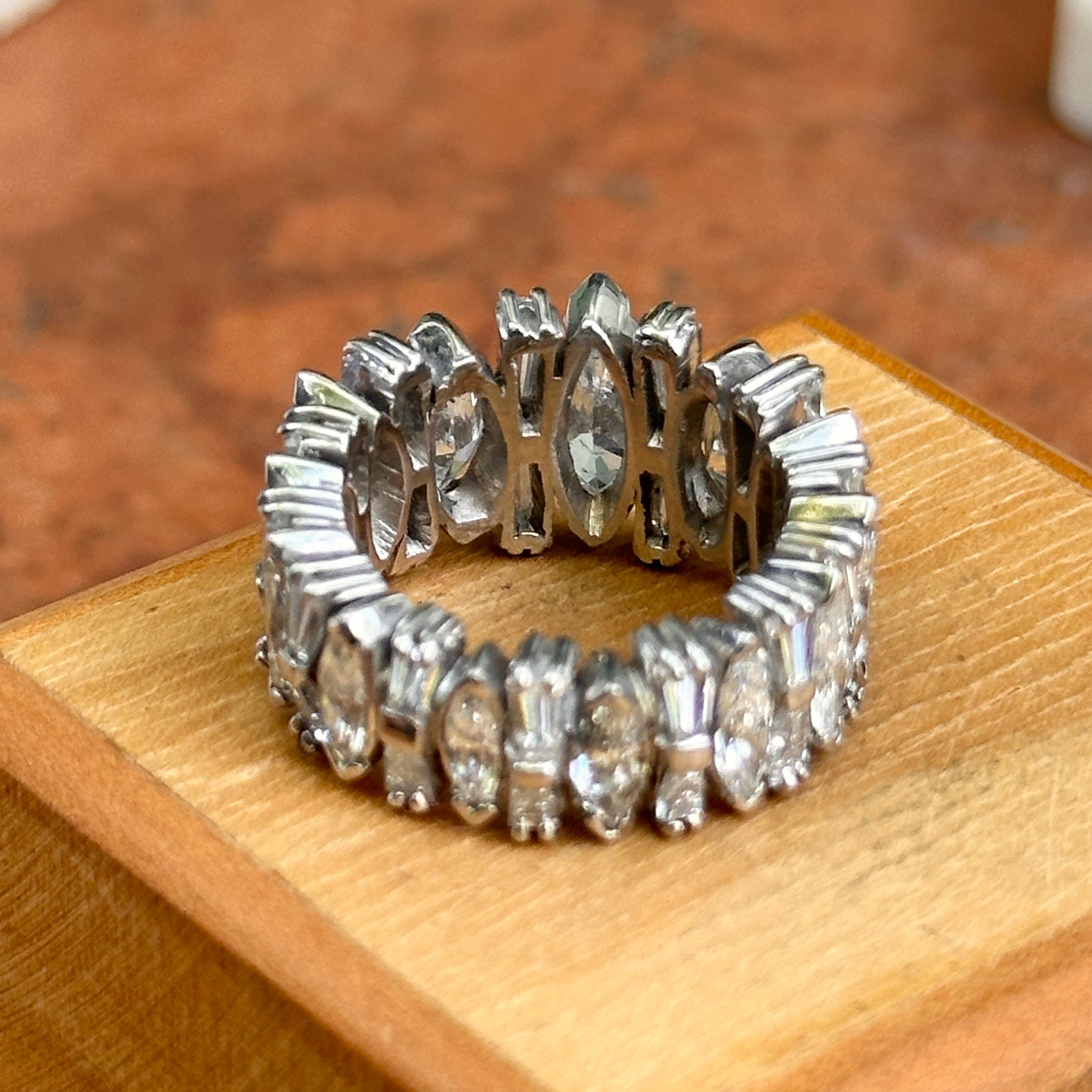 Estate Platinum 6 CT Marquise + Baguette Diamond Eternity Band Ring