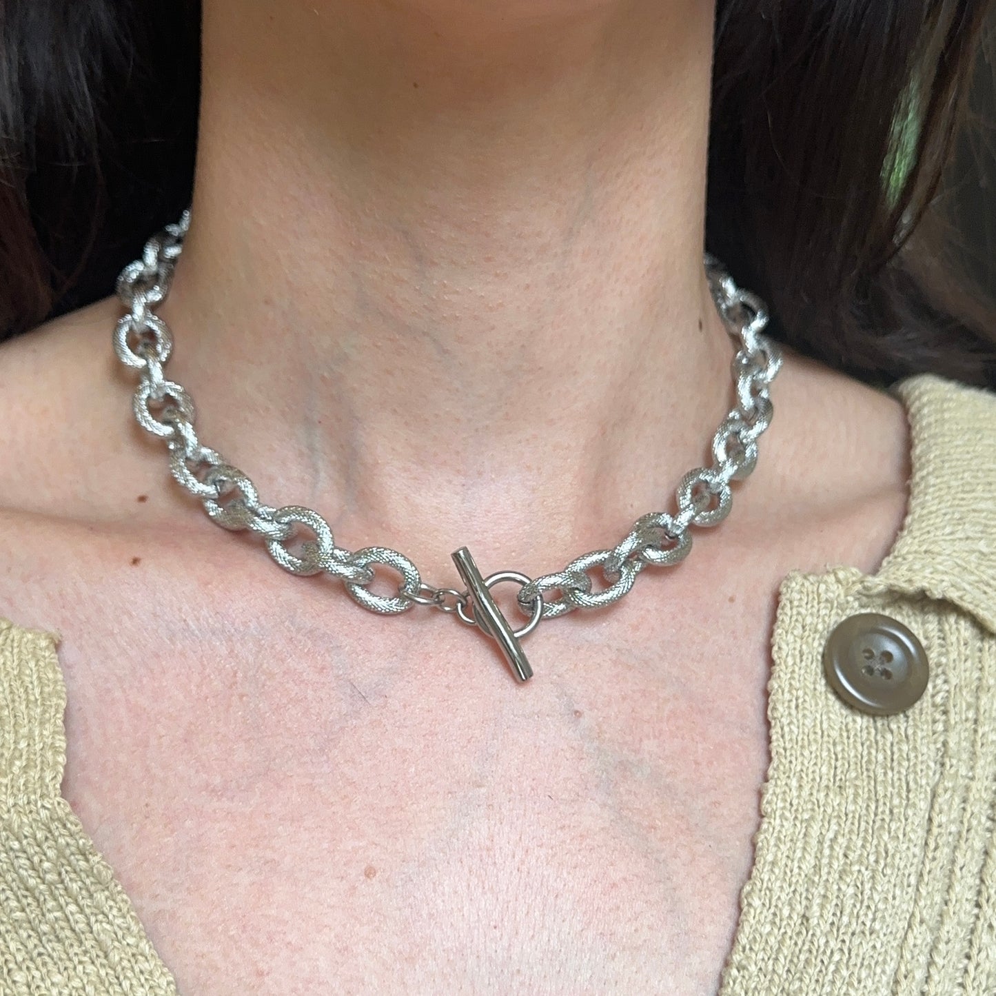 Stainless Steel Chunky Matte RoloToggle Clasp Necklace