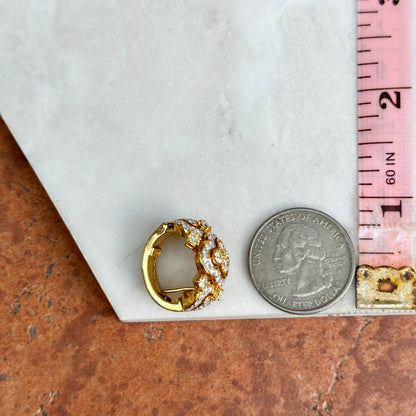 Estate 18KT Yellow Gold White + Yellow Diamond Huggie Hoop Earrings