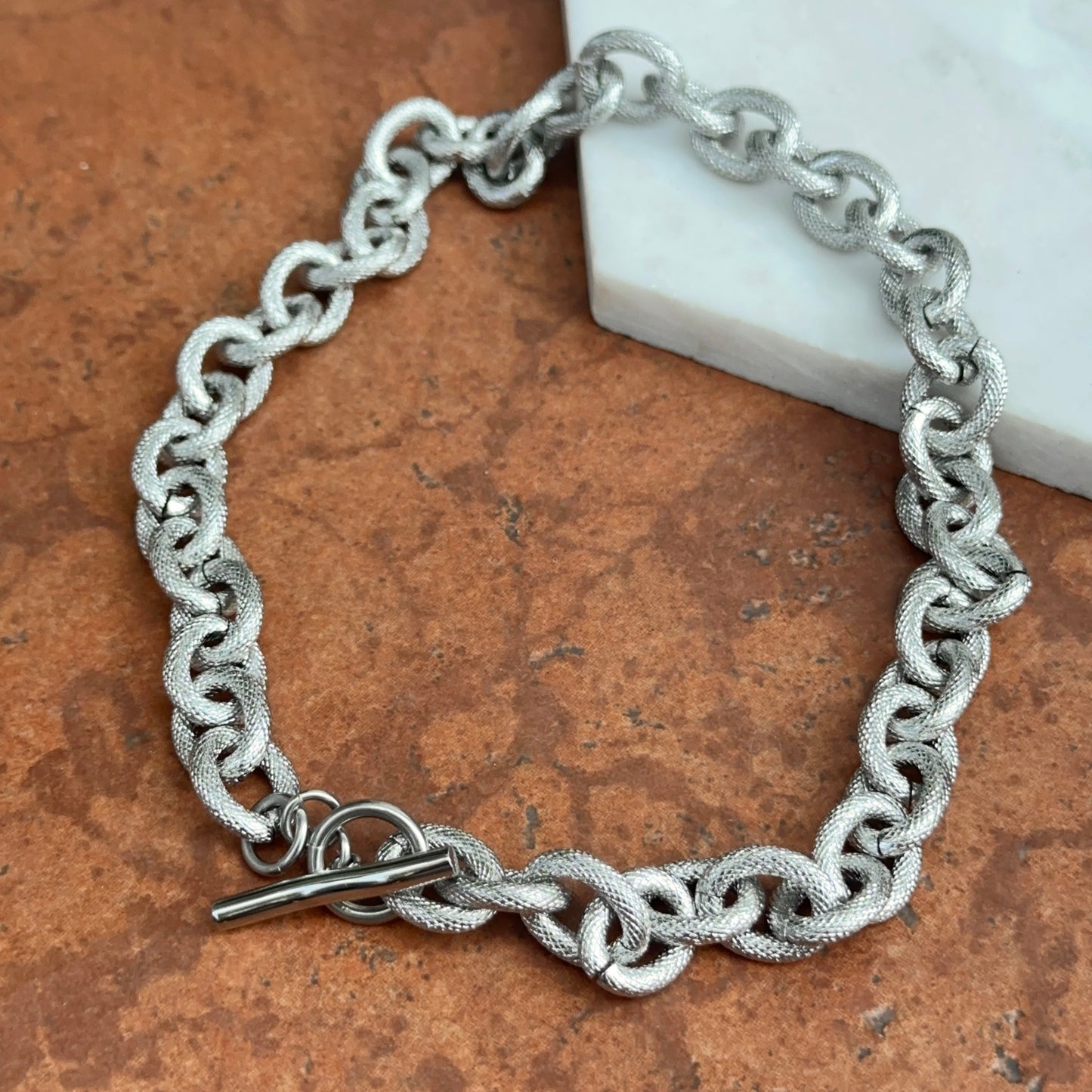 Stainless Steel Chunky Matte RoloToggle Clasp Necklace