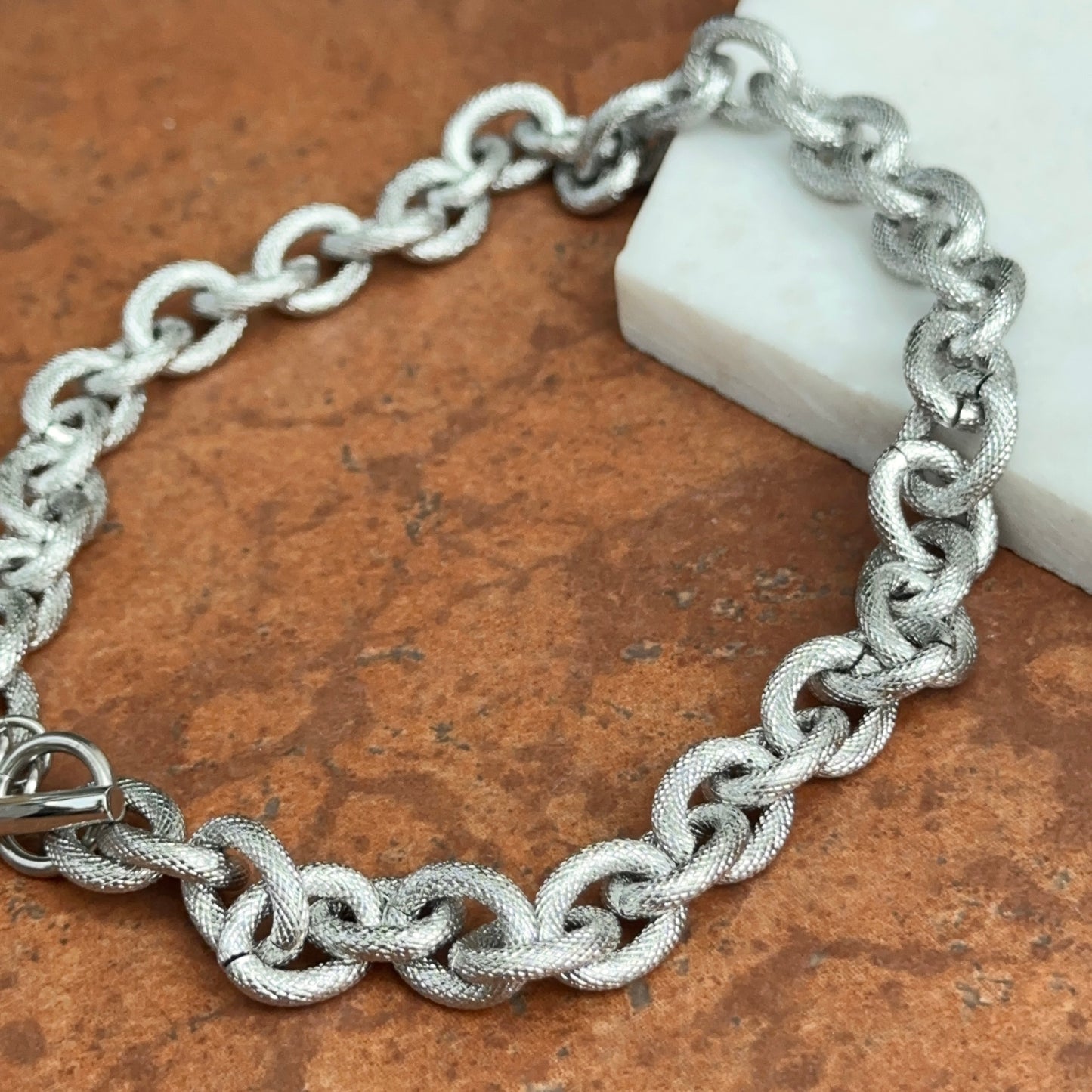 Stainless Steel Chunky Matte RoloToggle Clasp Necklace