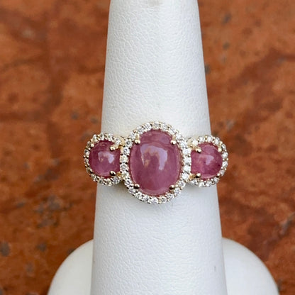 10KT Yellow Gold Cabochon Pink Sapphire + Diamond Halo Ring