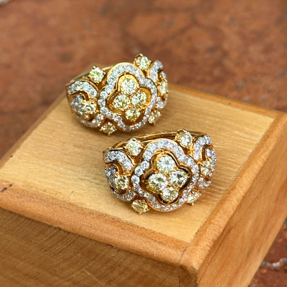 Estate 18KT Yellow Gold White + Yellow Diamond Huggie Hoop Earrings