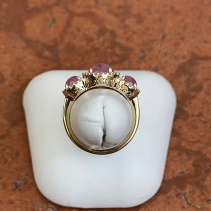 10KT Yellow Gold Cabochon Pink Sapphire + Diamond Halo Ring