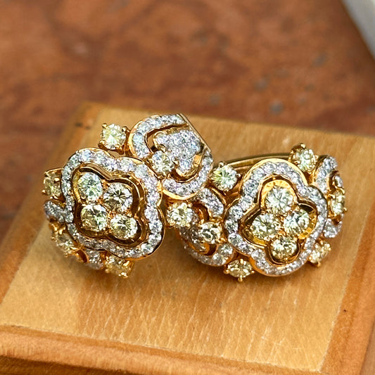 Estate 18KT Yellow Gold White + Yellow Diamond Huggie Hoop Earrings