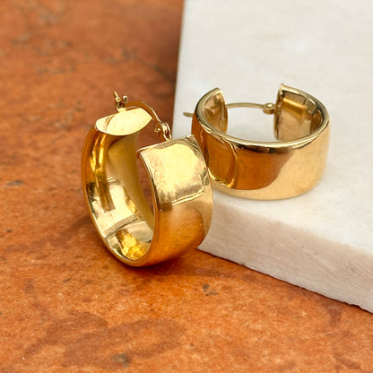 Estate 14KT Yellow Gold Chunky Round Hoop Earrings Mismatch Pair - LSJ