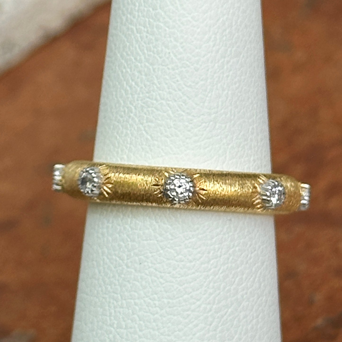 Estate 18KT Yellow Gold Bezel Diamond Textured Matte Band Ring