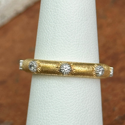 Estate 18KT Yellow Gold Bezel Diamond Textured Matte Band Ring