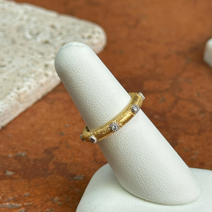 Estate 18KT Yellow Gold Bezel Diamond Textured Matte Band Ring