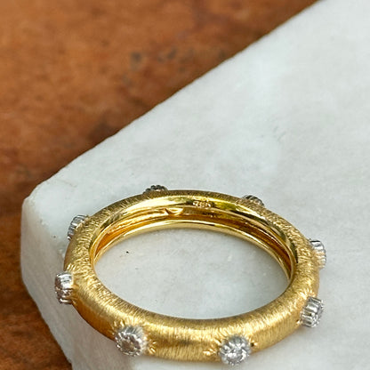 Estate 18KT Yellow Gold Bezel Diamond Textured Matte Band Ring