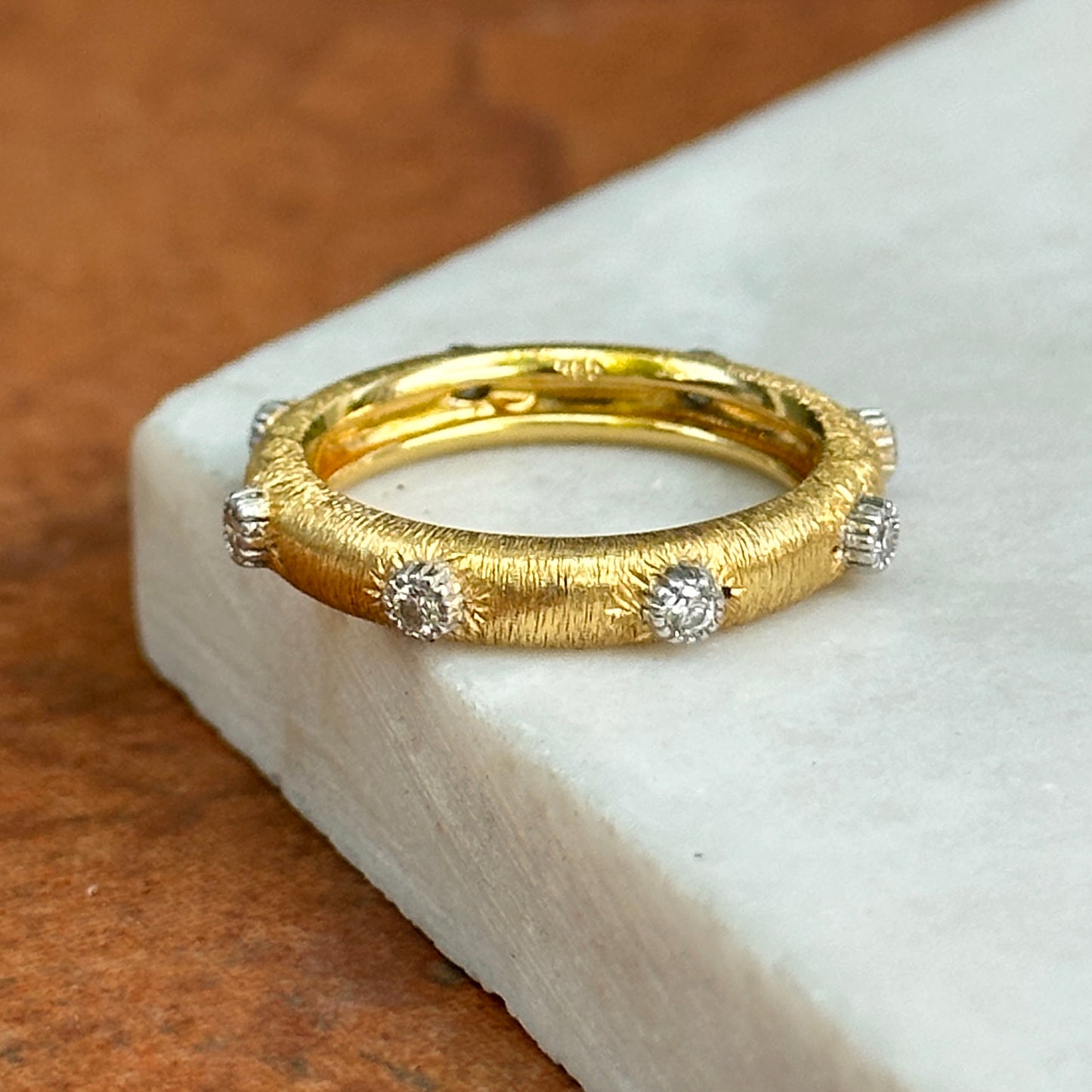 Estate 18KT Yellow Gold Bezel Diamond Textured Matte Band Ring