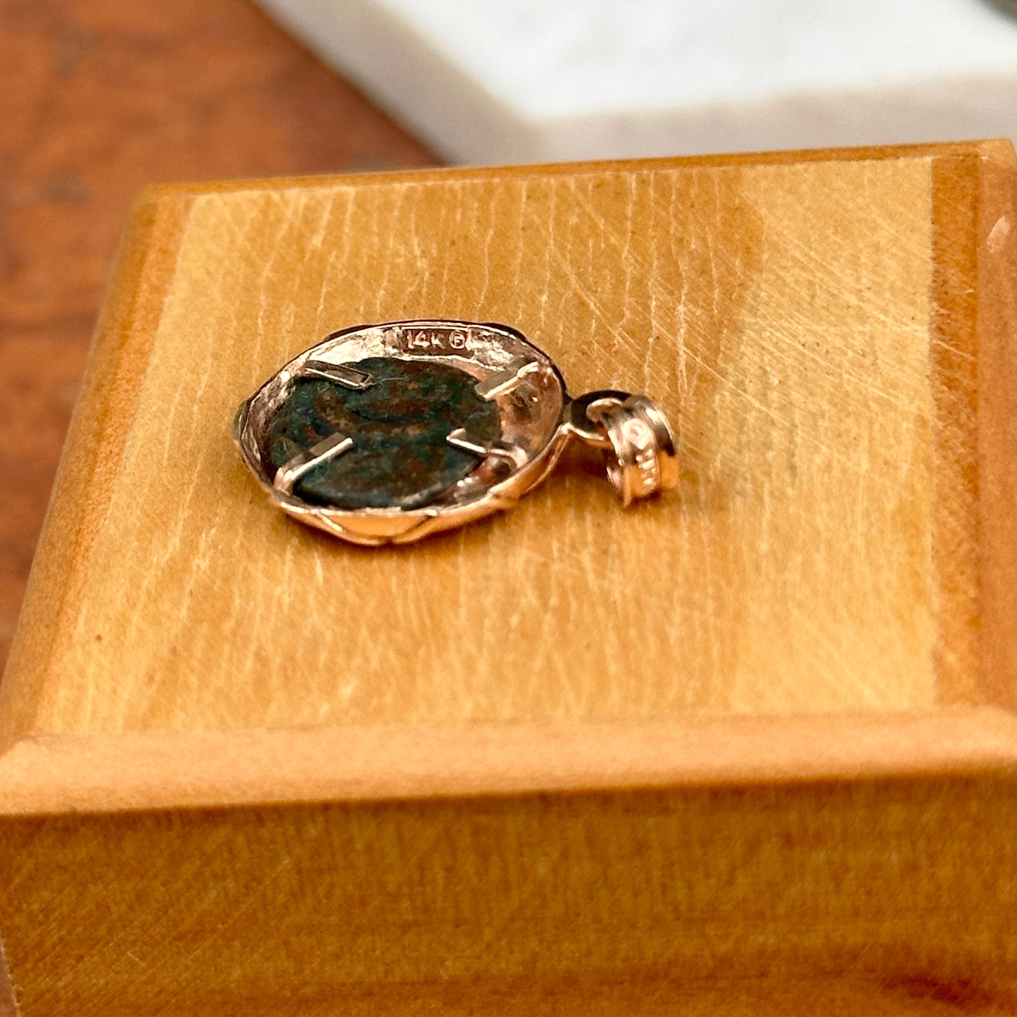 Estate 14K Rose Gold Bezeled Replica Roman Coin Pendant