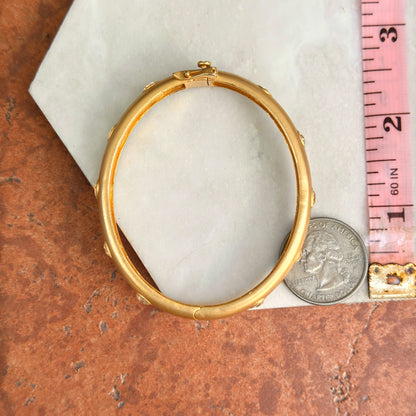 Estate 18KT Yellow Gold Multi-Shape Diamond Bezel Matte Bangle Bracelet