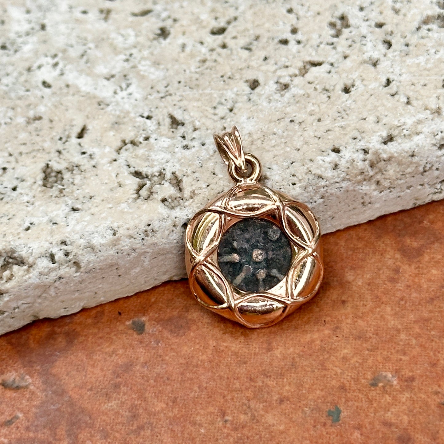 Estate 14K Rose Gold Bezeled Replica Roman Coin Pendant