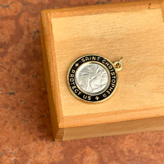 Sterling Silver Platinum + 18K Gold plated Epoxy St. Christopher Charm Pendant