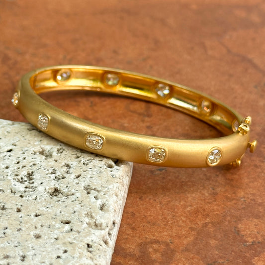 Estate 18KT Yellow Gold Multi-Shape Diamond Bezel Matte Bangle Bracelet
