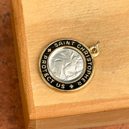 Sterling Silver Platinum + 18K Gold plated Epoxy St. Christopher Charm Pendant - LSJ