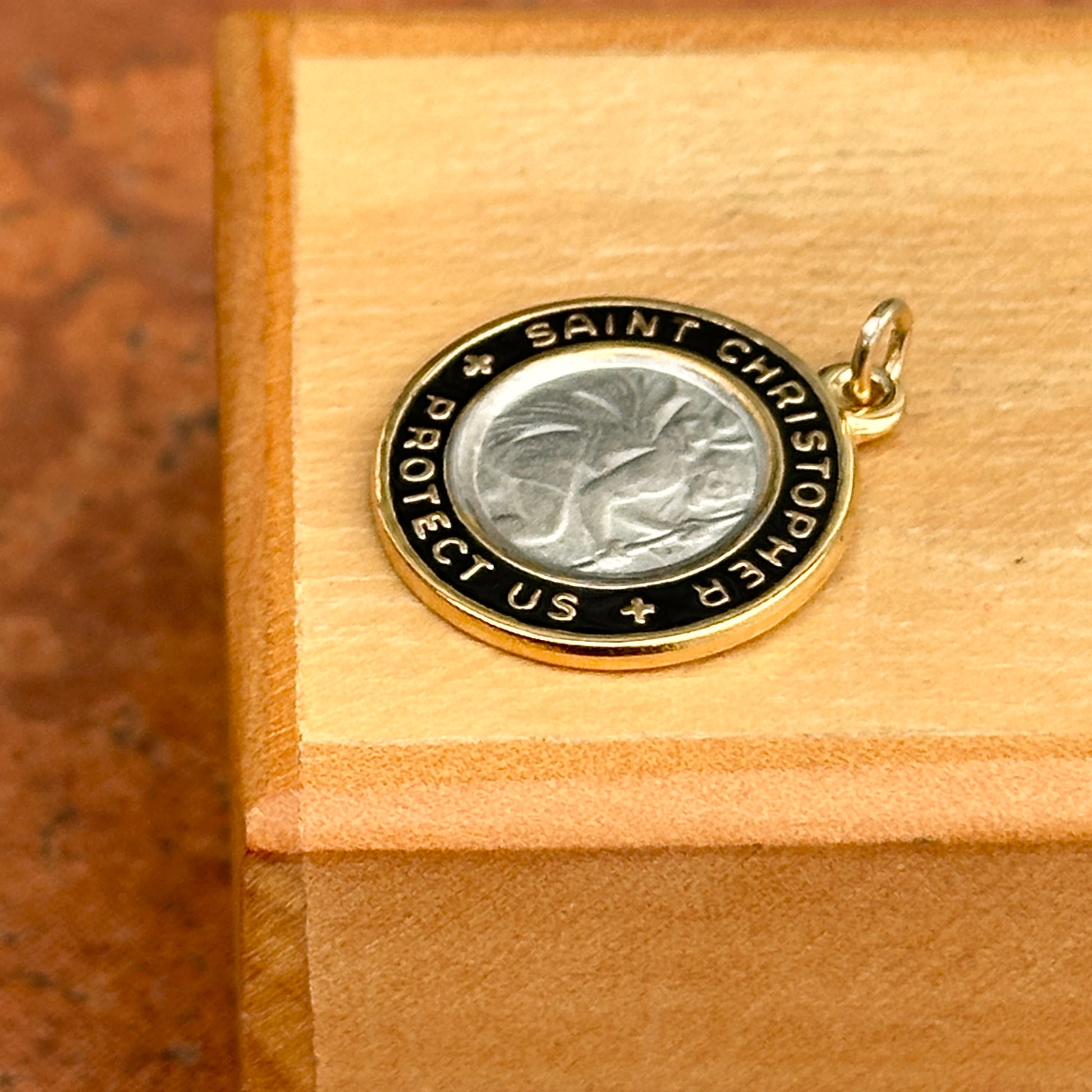 Sterling Silver Platinum + 18K Gold plated Epoxy St. Christopher Charm Pendant - LSJ