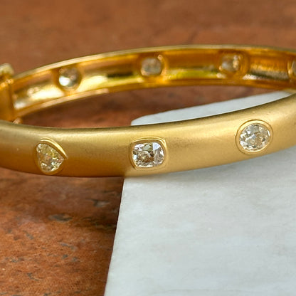 Estate 18KT Yellow Gold Multi-Shape Diamond Bezel Matte Bangle Bracelet