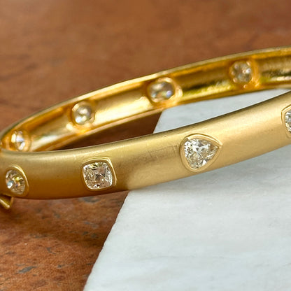 Estate 18KT Yellow Gold Multi-Shape Diamond Bezel Matte Bangle Bracelet