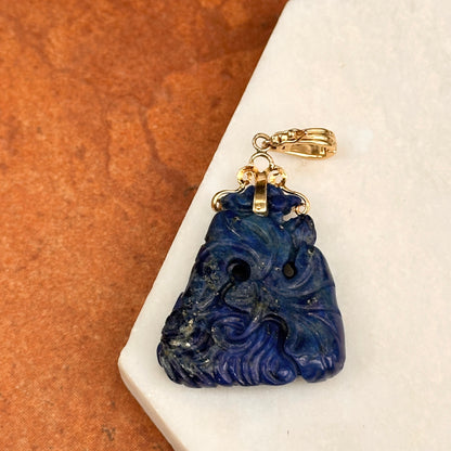 Estate 14KT Yellow Gold Carved Blue Lapis Fish Pendant Enhancer