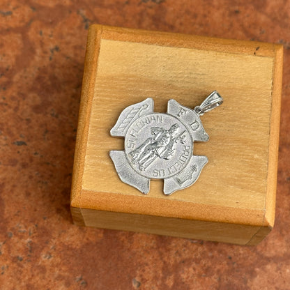 Sterling Silver Rhodium Plated Saint Florian Badge Pendant 23.5mm - LSJ