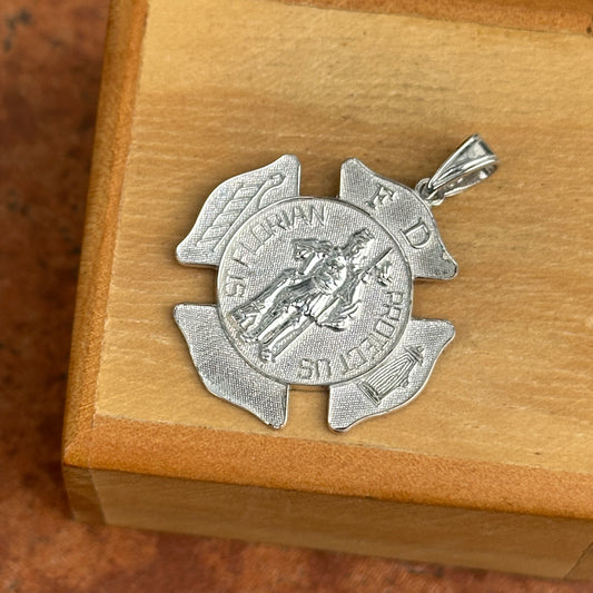 Sterling Silver Rhodium Plated Saint Florian Badge Pendant 23.5mm