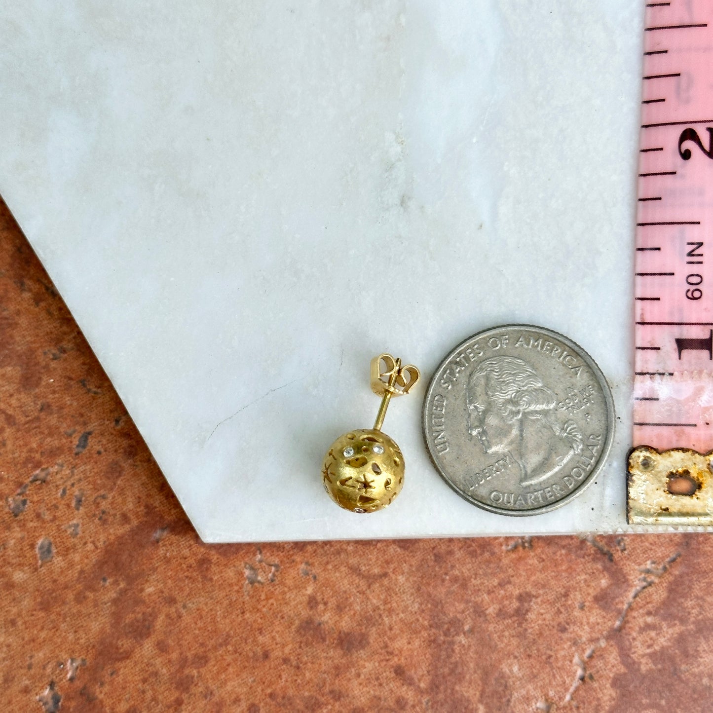 Estate 18KT Yellow Gold Diamond Celestial Ball Stud Earrings