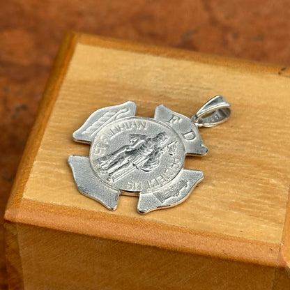 Sterling Silver Rhodium Plated Saint Florian Badge Pendant 23.5mm - LSJ