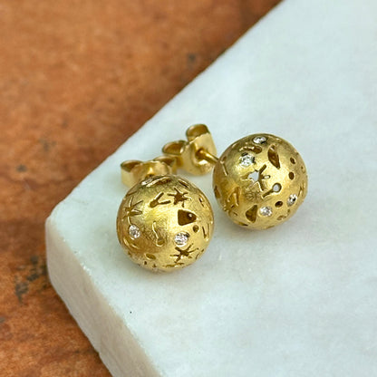 Estate 18KT Yellow Gold Diamond Celestial Ball Stud Earrings