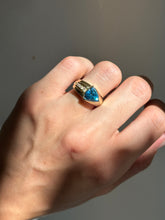 Load image into Gallery viewer, Estate 14KT Yellow Gold Bezel Trillion Blue Topaz + Diamond Ring