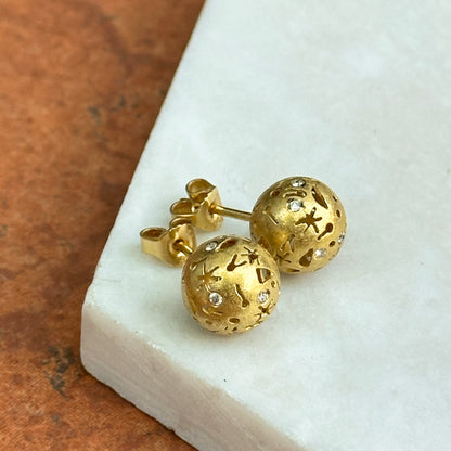 Estate 18KT Yellow Gold Diamond Celestial Ball Stud Earrings