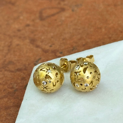 Estate 18KT Yellow Gold Diamond Celestial Ball Stud Earrings